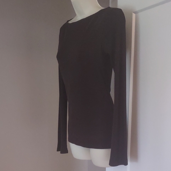 Zara Chocolate Brown Long Bell Sleeve Boat Neck T-Shirt MEDIUM - Picture 5 of 10